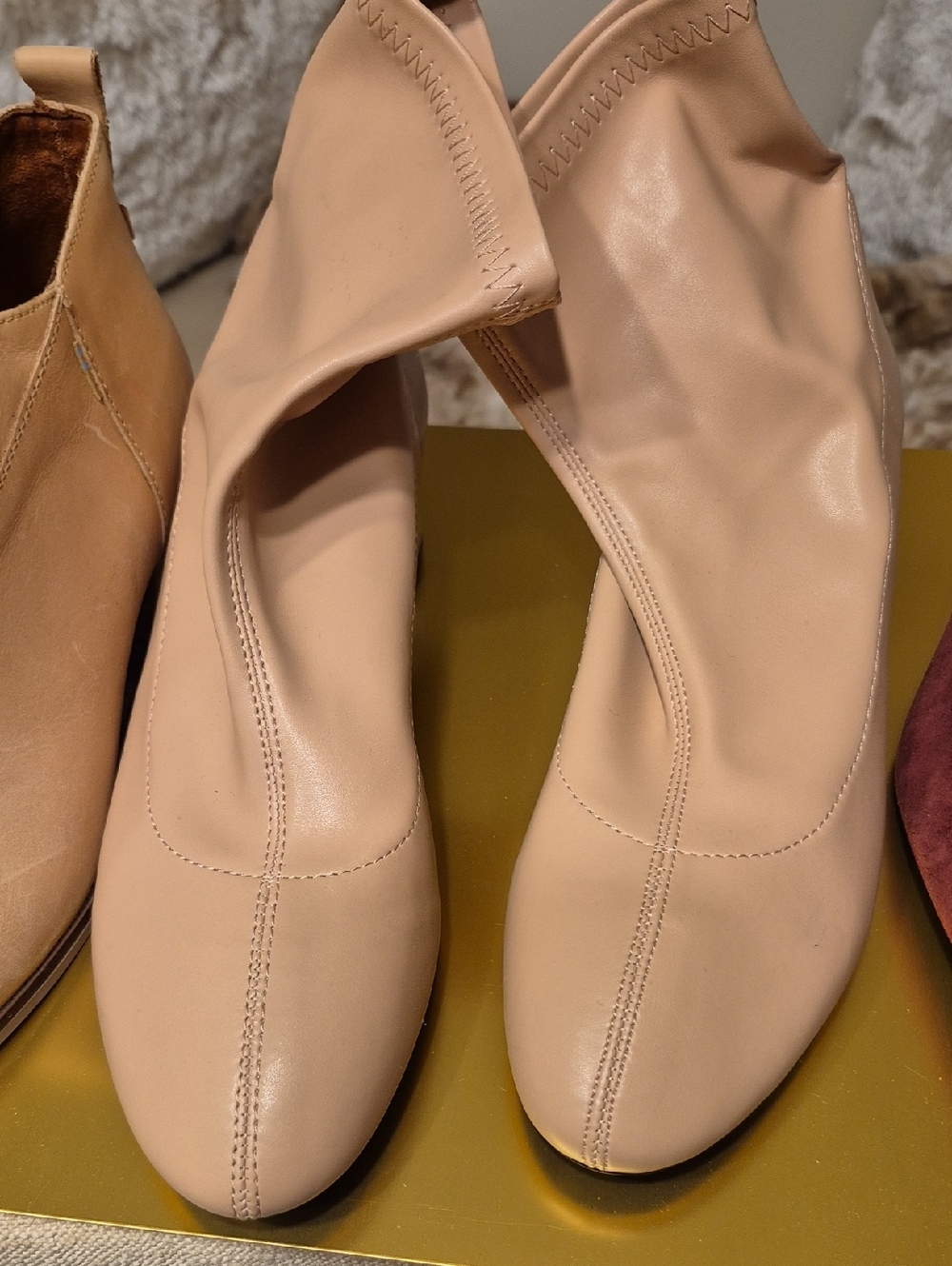 Zara Nude Stretch Faux Leather Ankle Booties